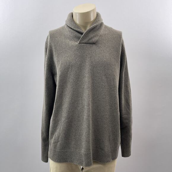 Banana Republic Sweater Men XL Gray Merino Wool Knit Gifting Pullover Shawl - Picture 1 of 9